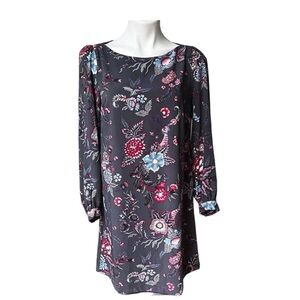 LOFT Long Sleeve Floral Dress - Gray and Red